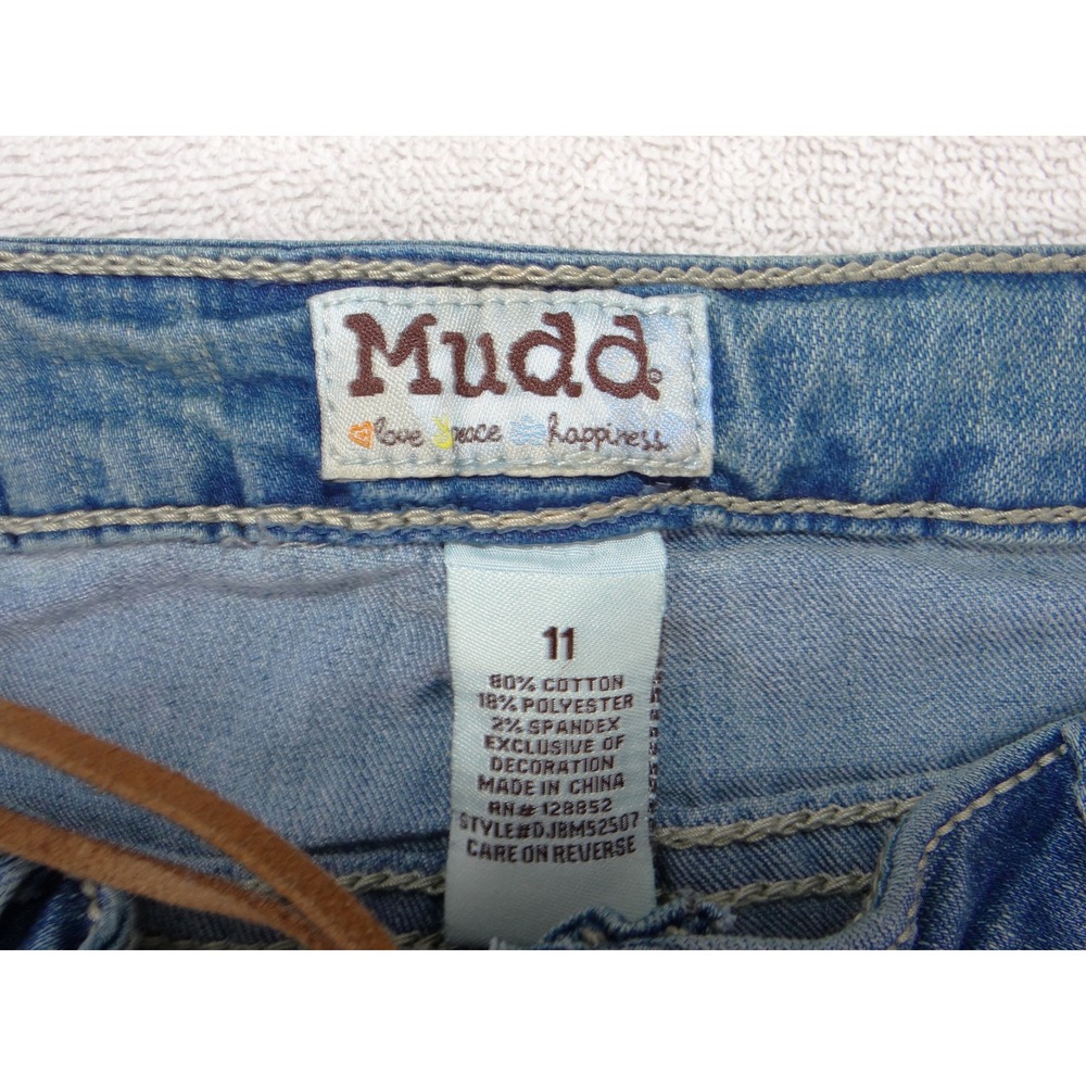 VTG Mudd Womens Flare Jeans Light Wash Lace Up Front Braided Pockets Size 11 - Picture 3 of 8